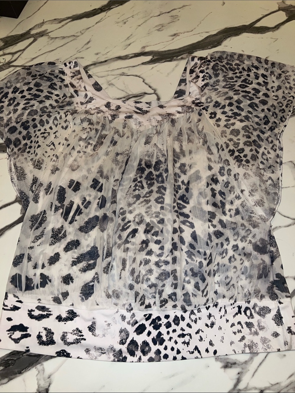 Xhilaration Sheer Leopard Print Blouse - Black & White Size 1X